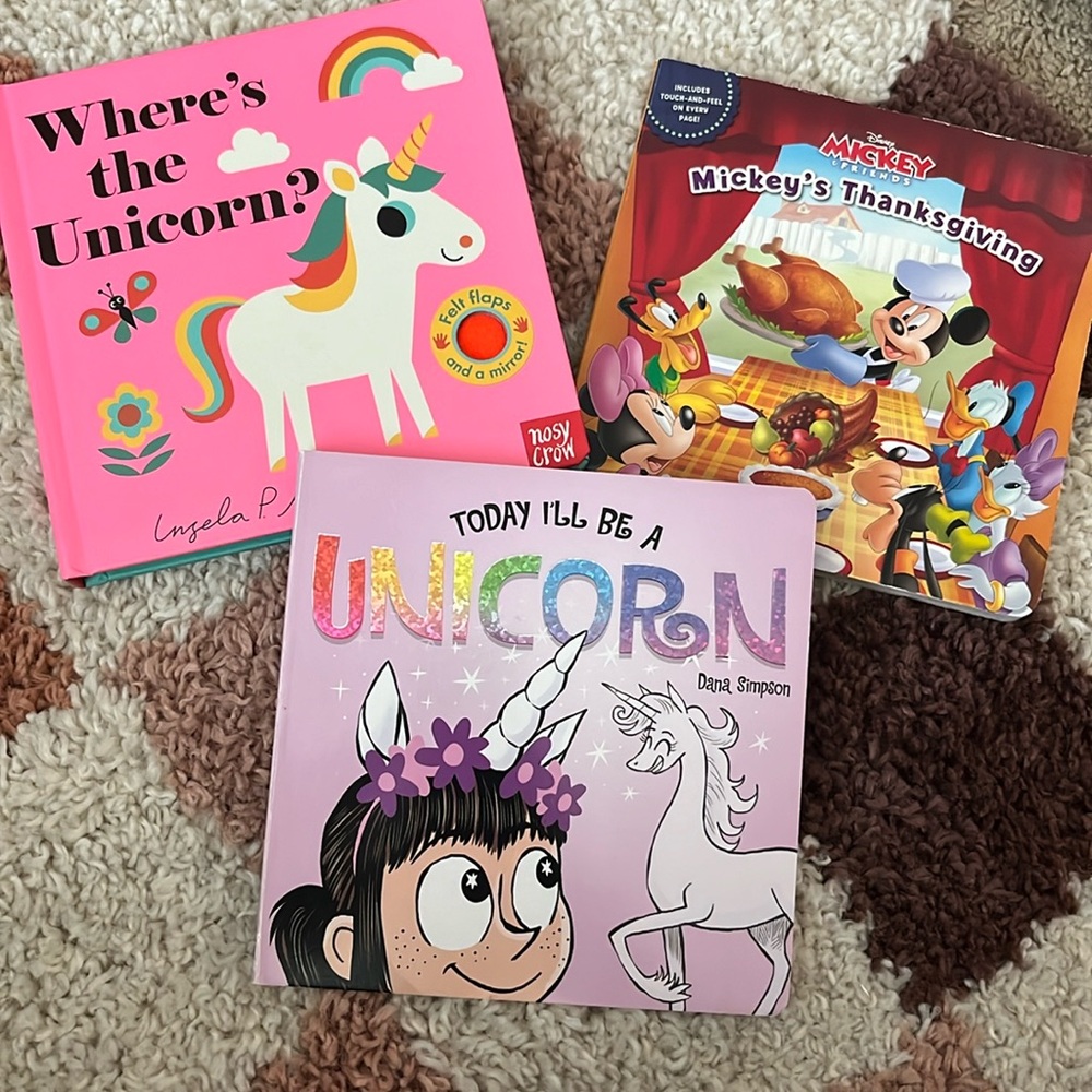 Bundle of 3 little kids books mickeys thanksgiving unicorn